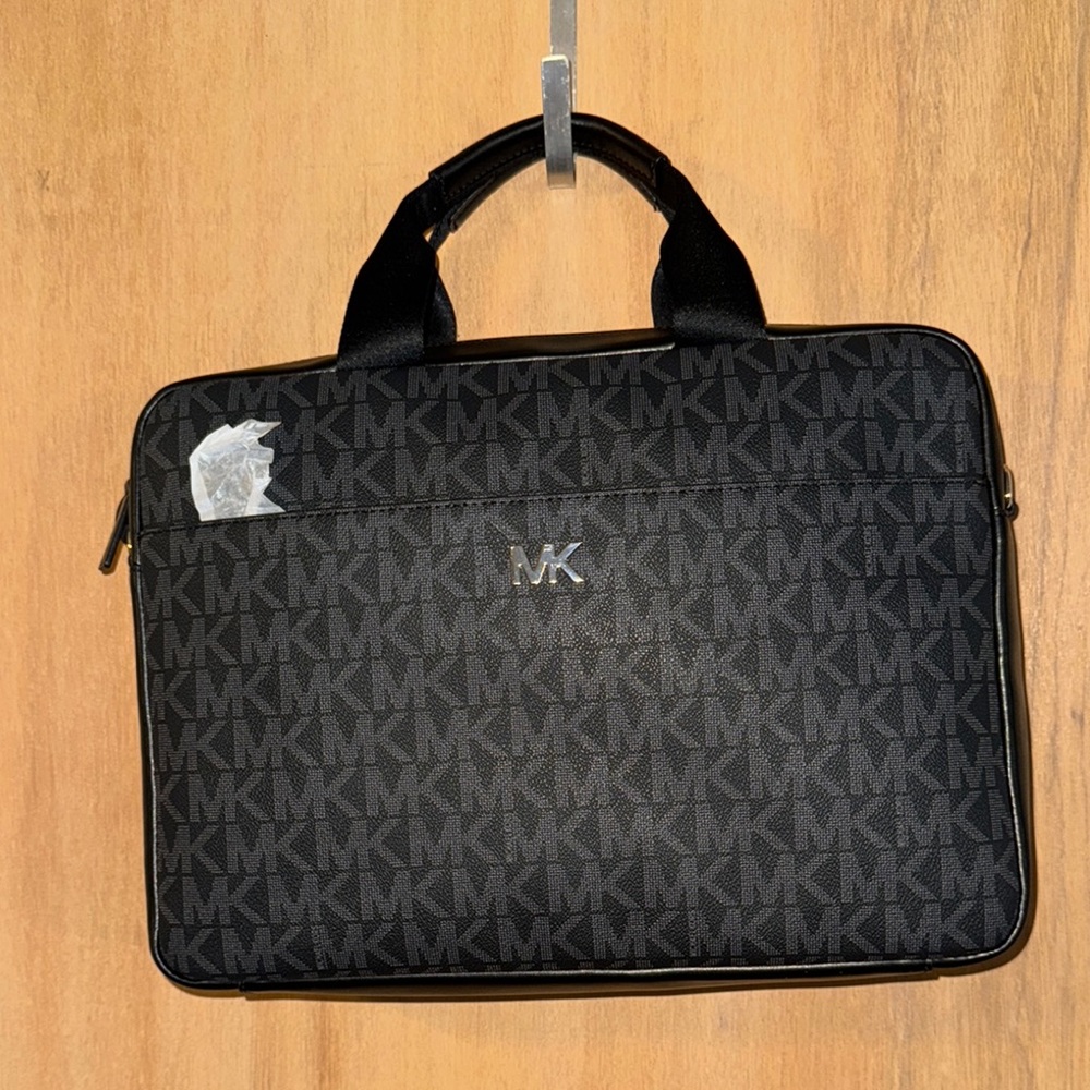 NWT Michael Kors Black Monogram Laptop Bag